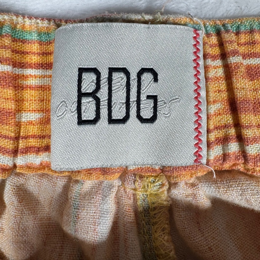 BDG Urban Outfitters Orange Ikat Stripe Wide Leg Carpenter Pants Linen Blend 2 - Picture 4 of 11